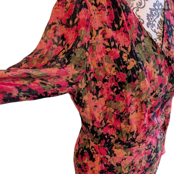 Sézane Armonie Dress Floral Faux Wrap Midi Red Pink Black Feminine Women's 38 - Picture 9 of 15